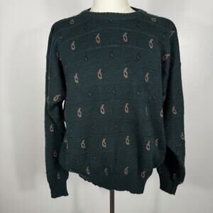 Vintage Boundary Waters Men’s XL Green Paisley Wool Blend Crewneck Sweater